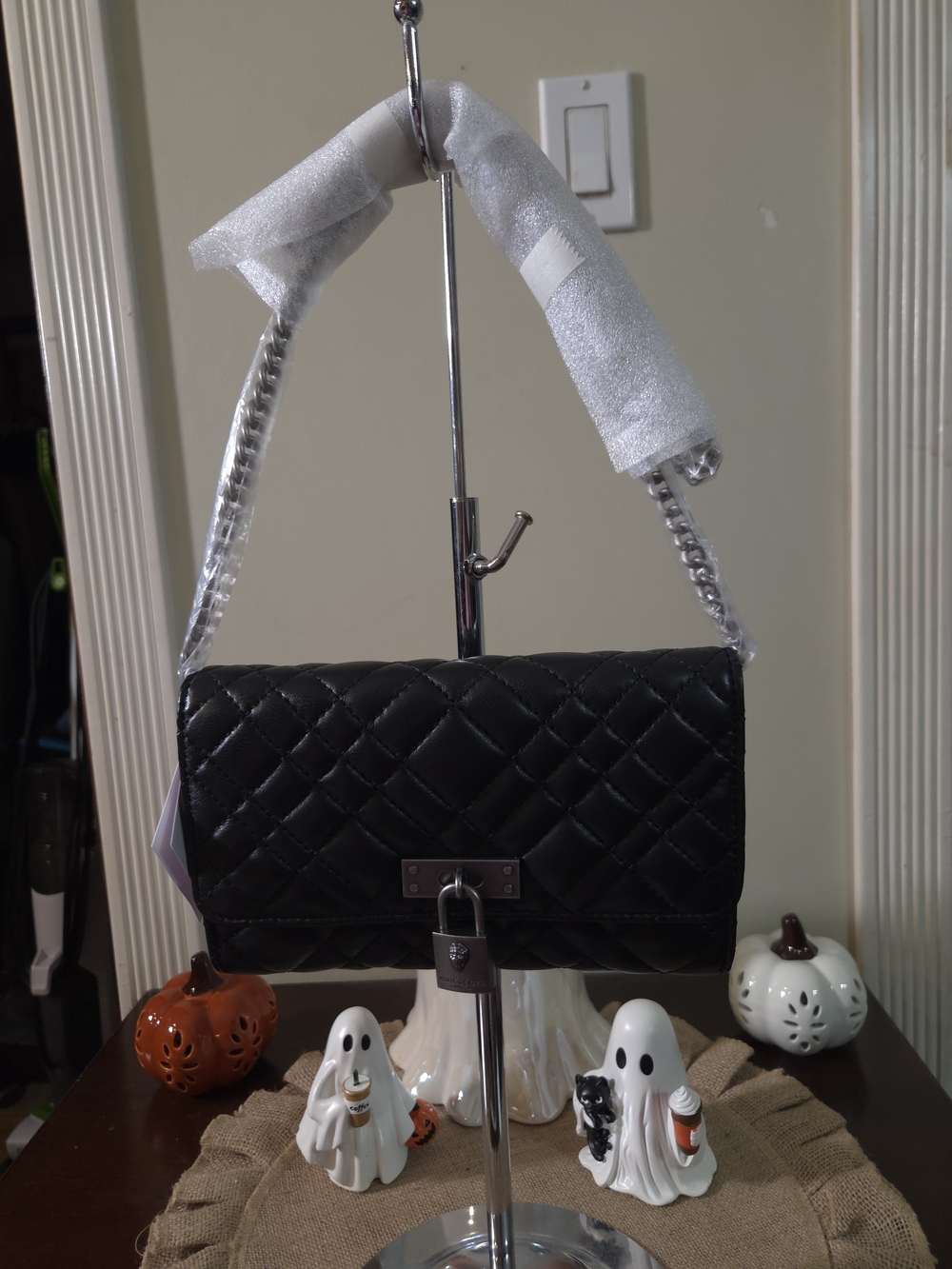NWT Kurt Geiger Brixton Black Leather Chain Wallet Crossbody